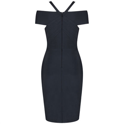 V Neck Mid Sleeve Striped Over Knee Bandage Dress PF19089 74 in wolddress