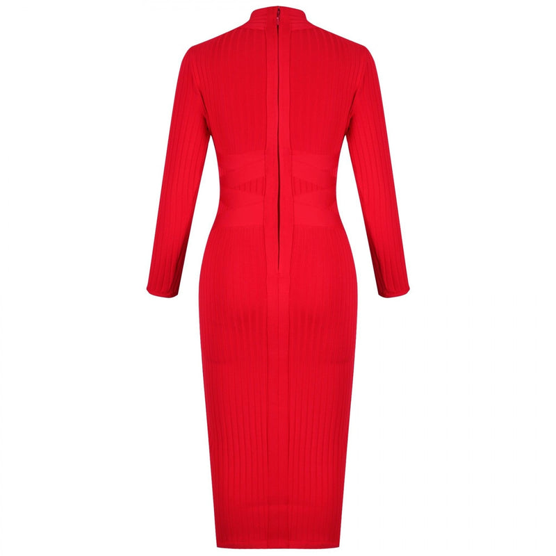 Round Neck Long Sleeve Striped Over Knee Bandage Dress PF1201 18 in wolddress