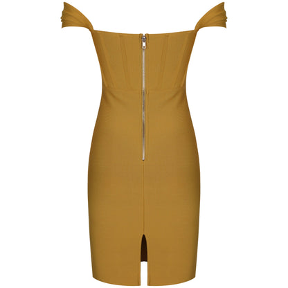 Off Shoulder Short Sleeve Striped Bandage Dress PF21122