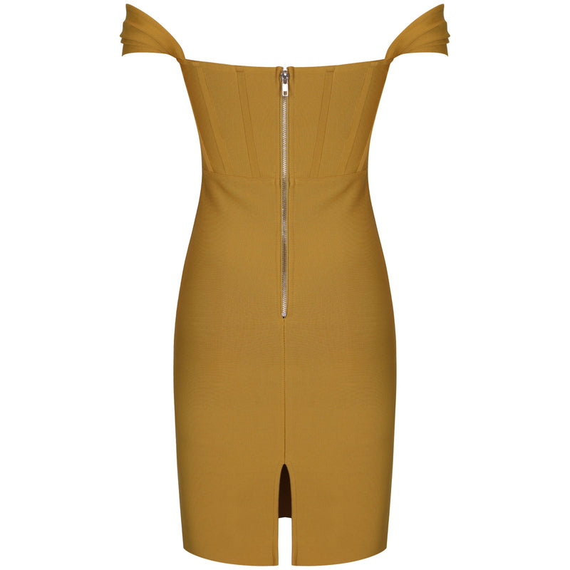 Off Shoulder Short Sleeve Striped Bandage Dress PF21122