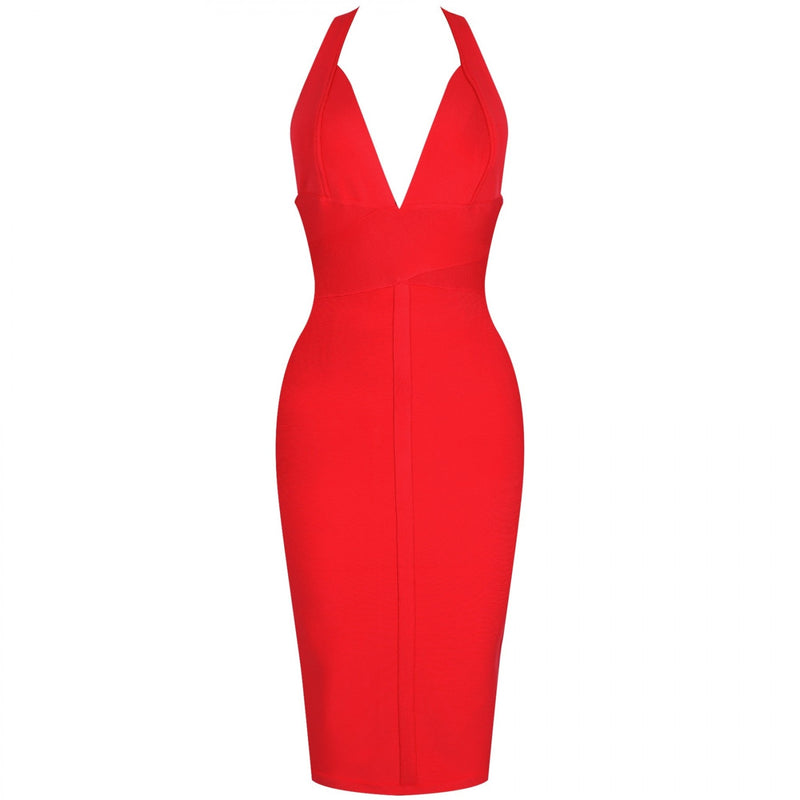 Halter Sleeveless Plain Over Knee Bandage Dress PF19008 28 in wolddress