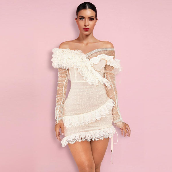 Off Shoulder Asymmetrical Frill Mini Dress PP19409