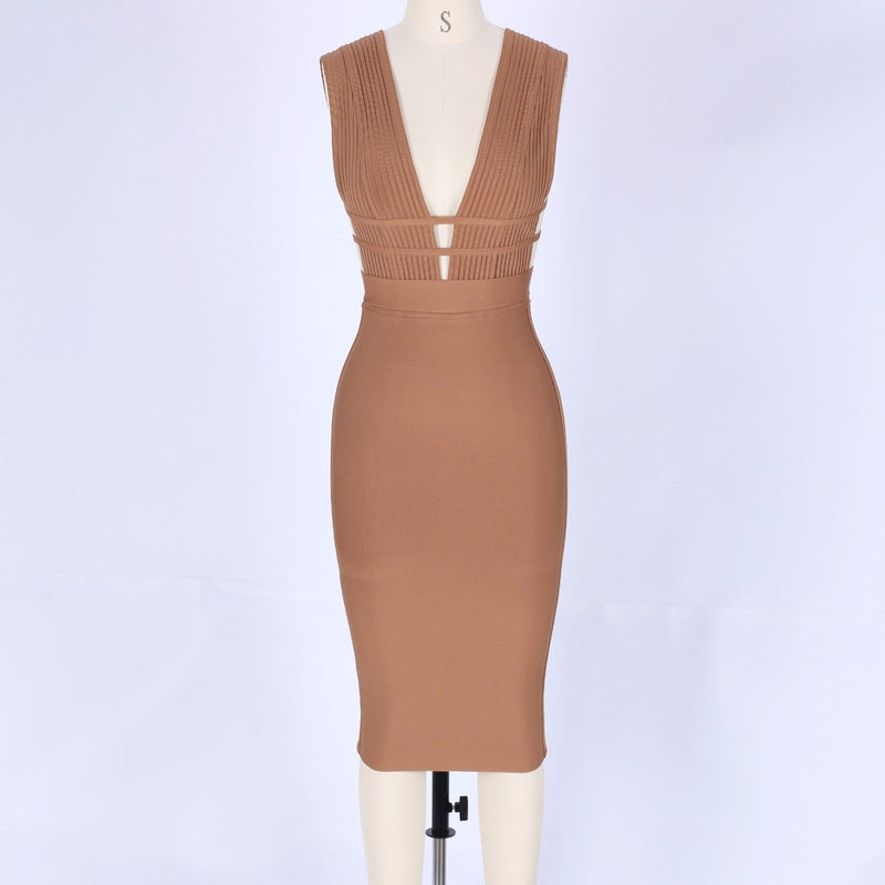 V Neck Sleeveless Hollow Out Midi Bandage Dress PF0803 12 in wolddress