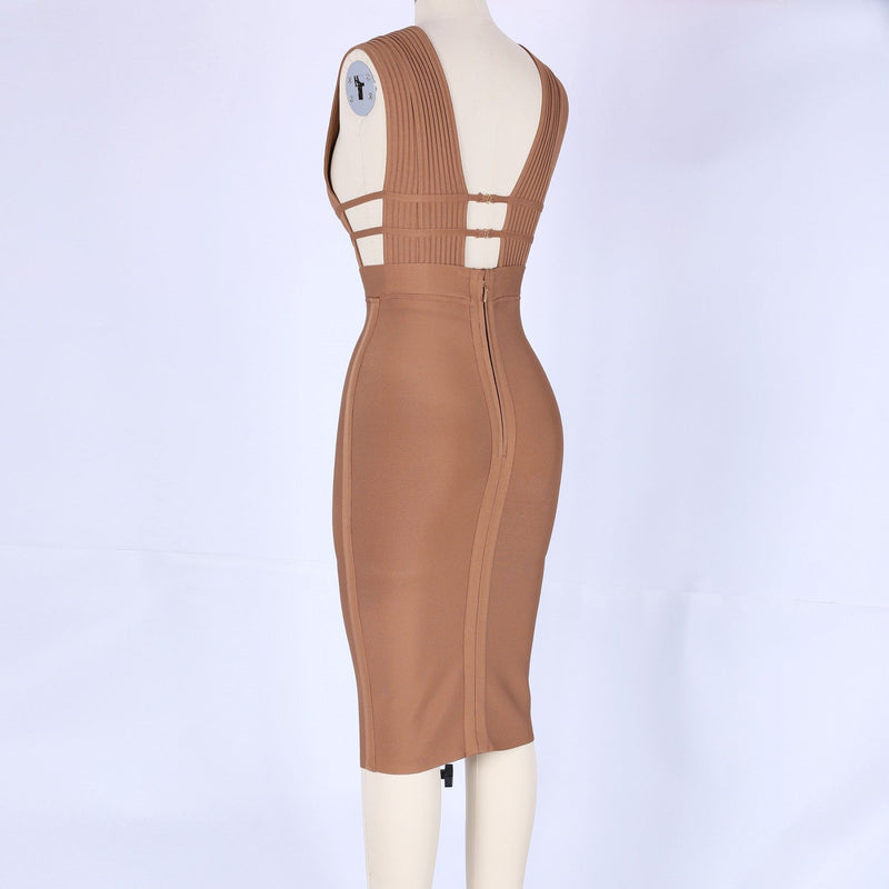 V Neck Sleeveless Hollow Out Midi Bandage Dress PF0803 13 in wolddress