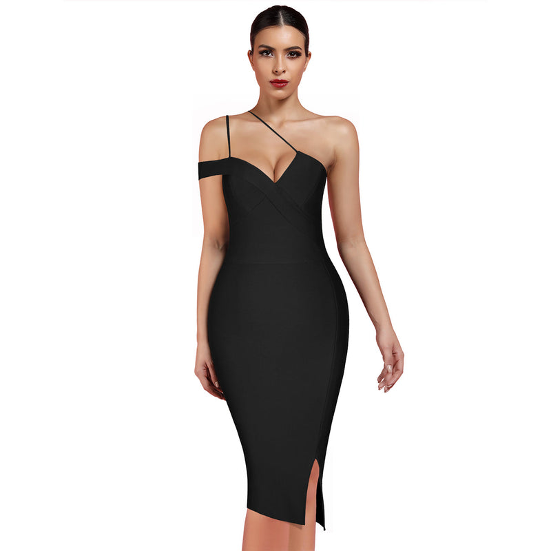 Sleeveless Asymmetrical Slit Bandage Dress PP19369