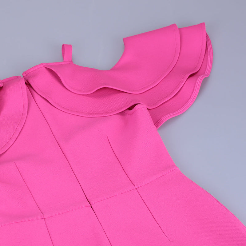 Rose Strappy Short Sleeve Frill Midi Bandage Dress PP091918