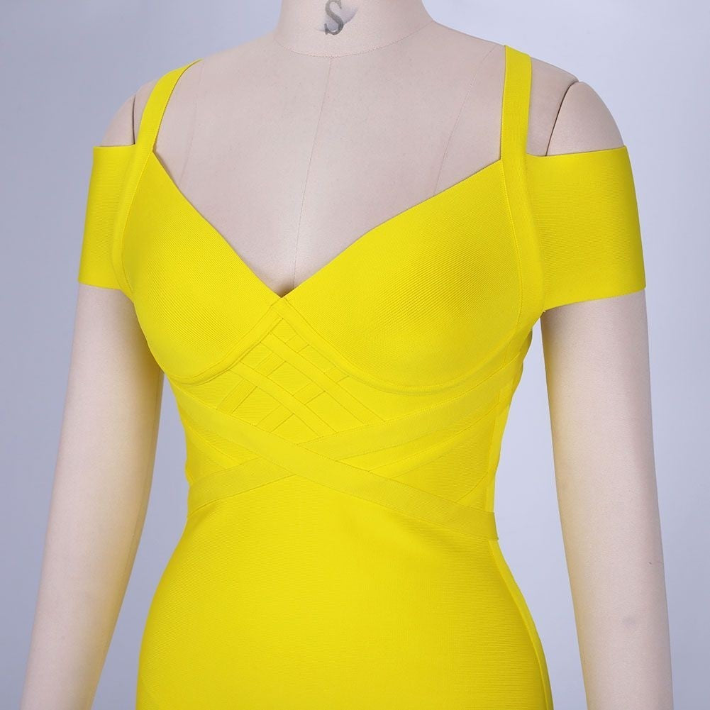 V Neck Mid Sleeve Striped Over Knee Bandage Dress PF19089 6 in wolddress