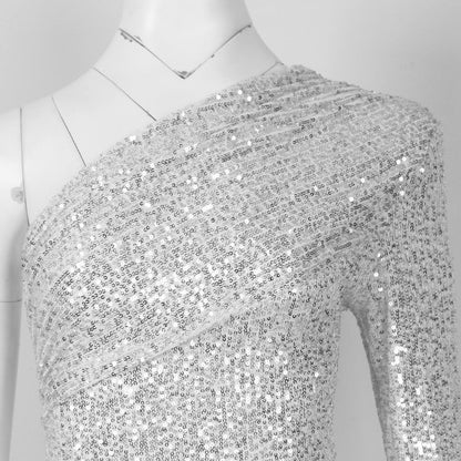 One Shoulder Sequins Asymmetrical Over Knee Sexy Dress HL8394