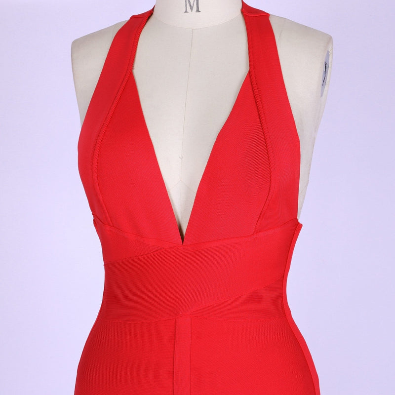 Halter Sleeveless Plain Over Knee Bandage Dress PF19008 30 in wolddress