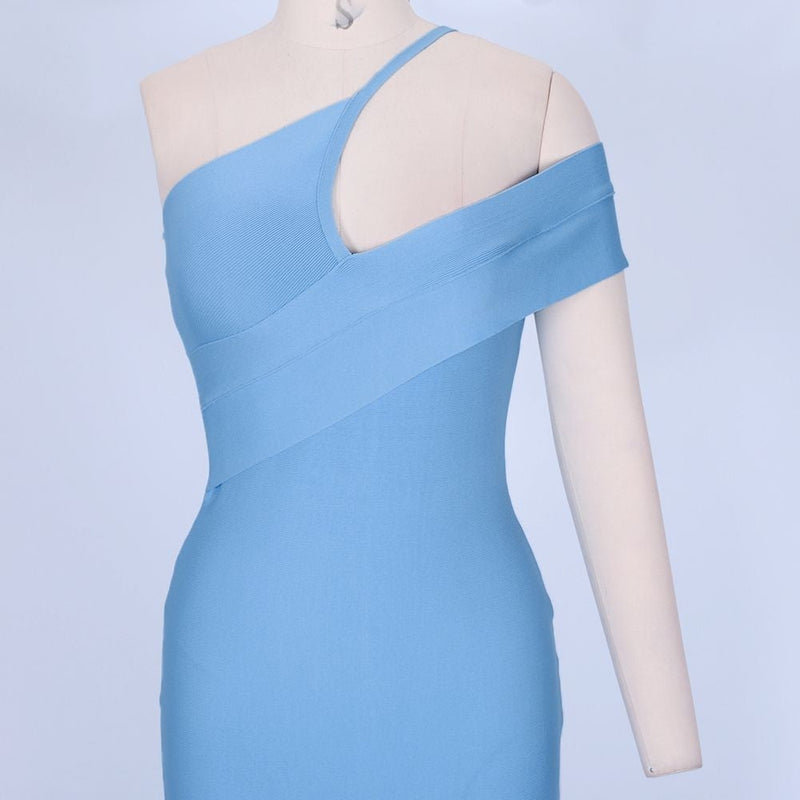 One Shoulder Short Sleeve Asymmetrical Over Knee Bandage Dress PZ19198 7 in wolddress