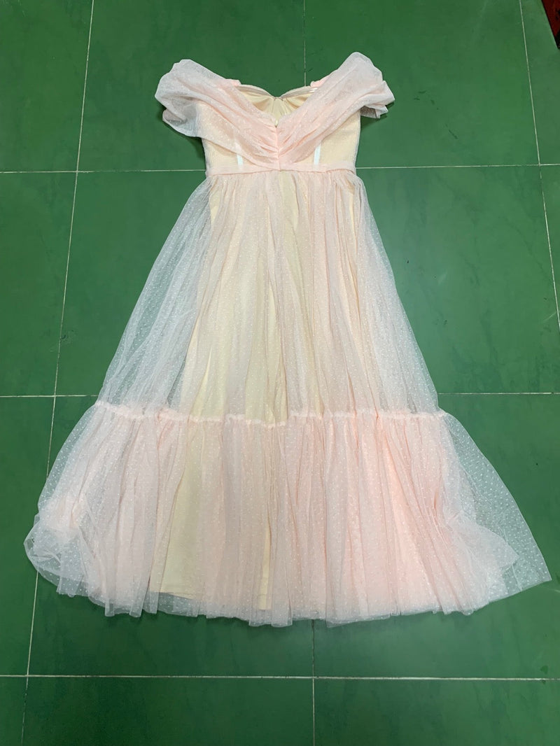 Off Shoulder Short Sleeve Backless Midi Bodycon Dress HT2571