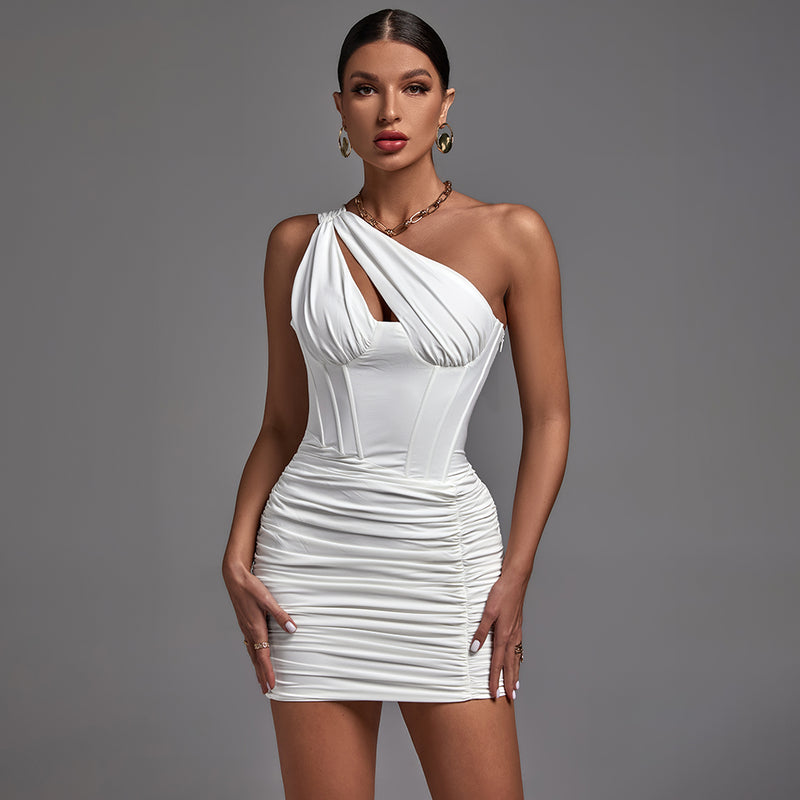 One Shoulder Sleeveless Asymmetrical Mini Bodycon Dress FP21508