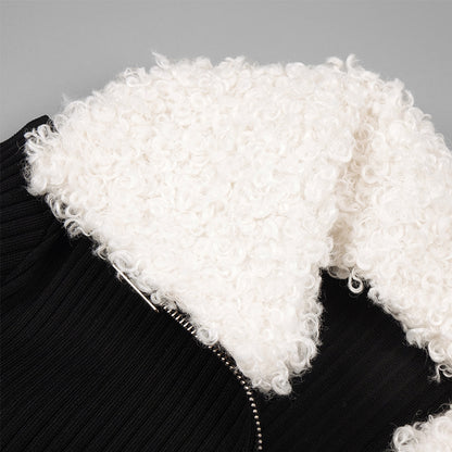 Semi-High Collar Fur Collar Mini Bandage Dress BD2493
