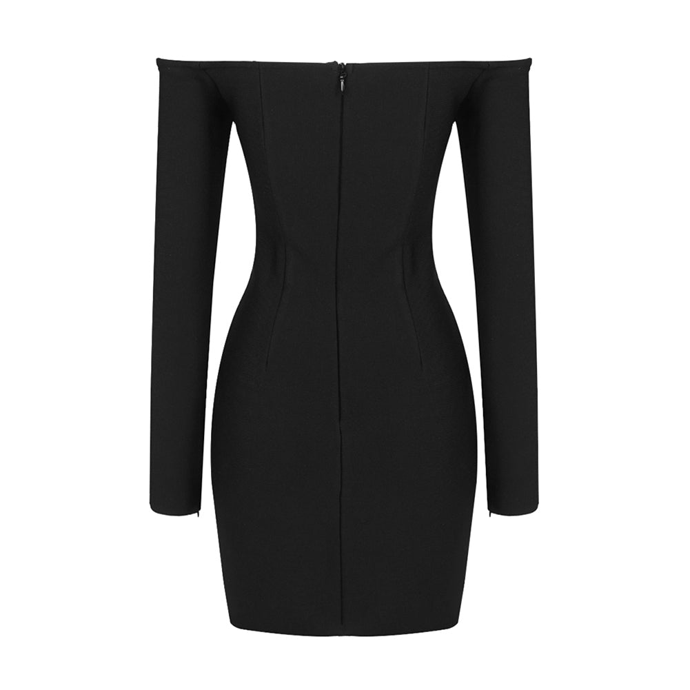 Off Shoulder Long Sleeve Rhinestone Mini Bandage Dress BD2498