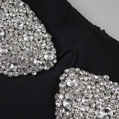 Off Shoulder Long Sleeve Rhinestone Mini Bandage Dress BD2498