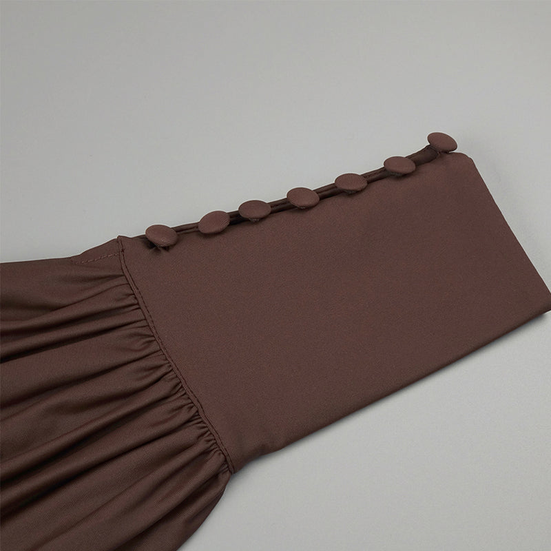 V Neck Long Sleeve Pure Color Maxi Dress BD2499