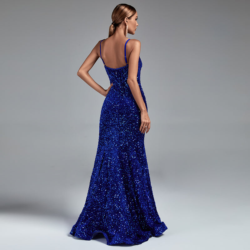 Strappy Sleeveless Sequined Maxi Prom Dress HT2409