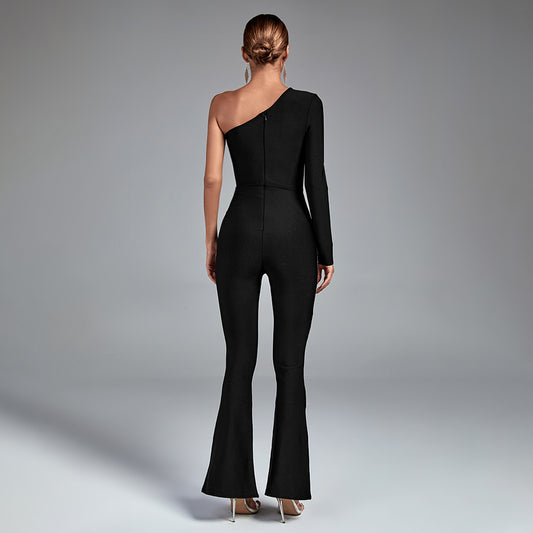 One Shoulder Asymmetrical Bandage Jumpsuit HL8444