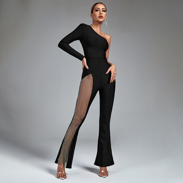 One Shoulder Asymmetrical Bandage Jumpsuit HL8444