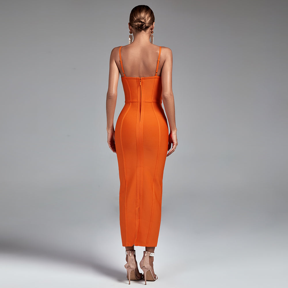 Strappy Sleeveless Striped Over Knee Bandage Dress PF19222
