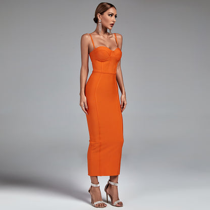 Strappy Sleeveless Striped Over Knee Bandage Dress PF19222