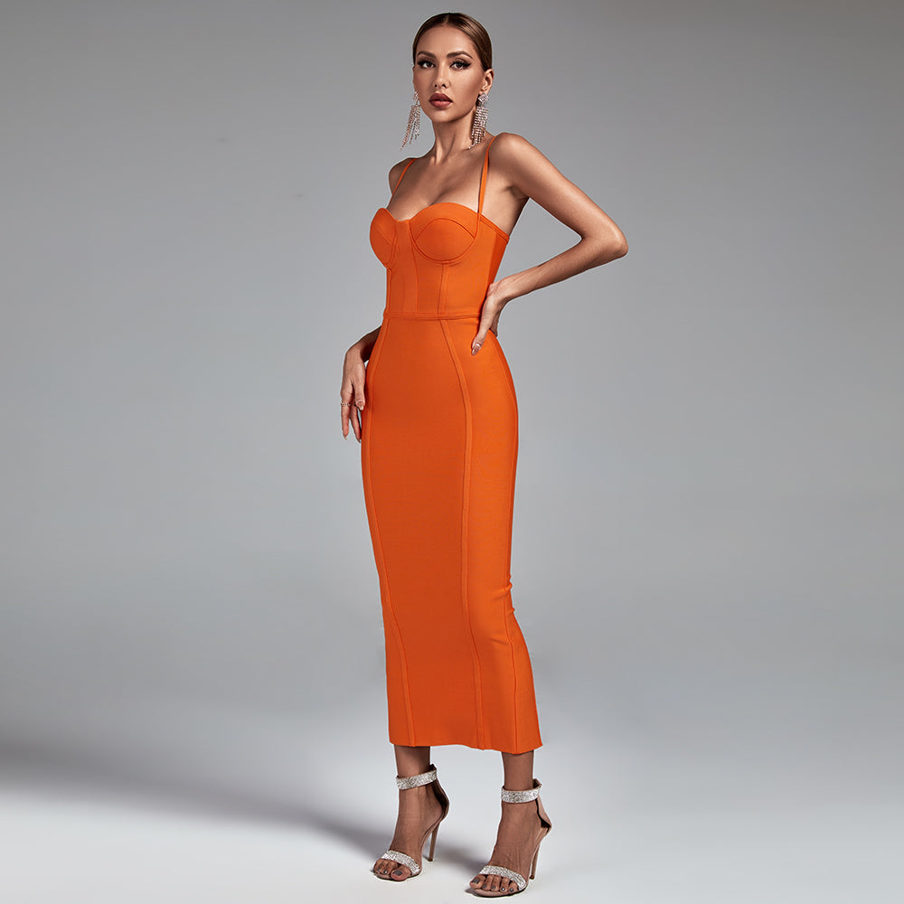 Strappy Sleeveless Striped Over Knee Bandage Dress PF19222