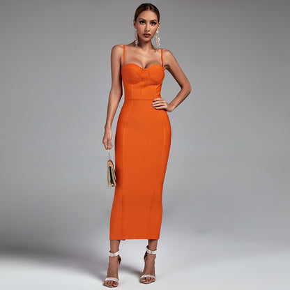 Strappy Sleeveless Striped Over Knee Bandage Dress PF19222