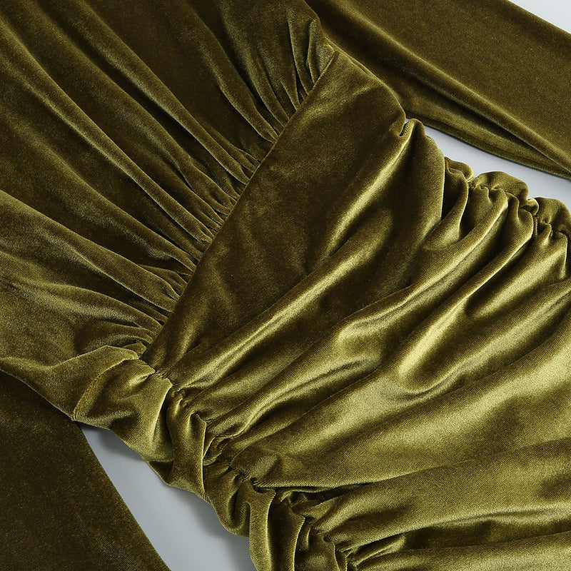 High Neck Long Sleeves Velvet Dress KLY418