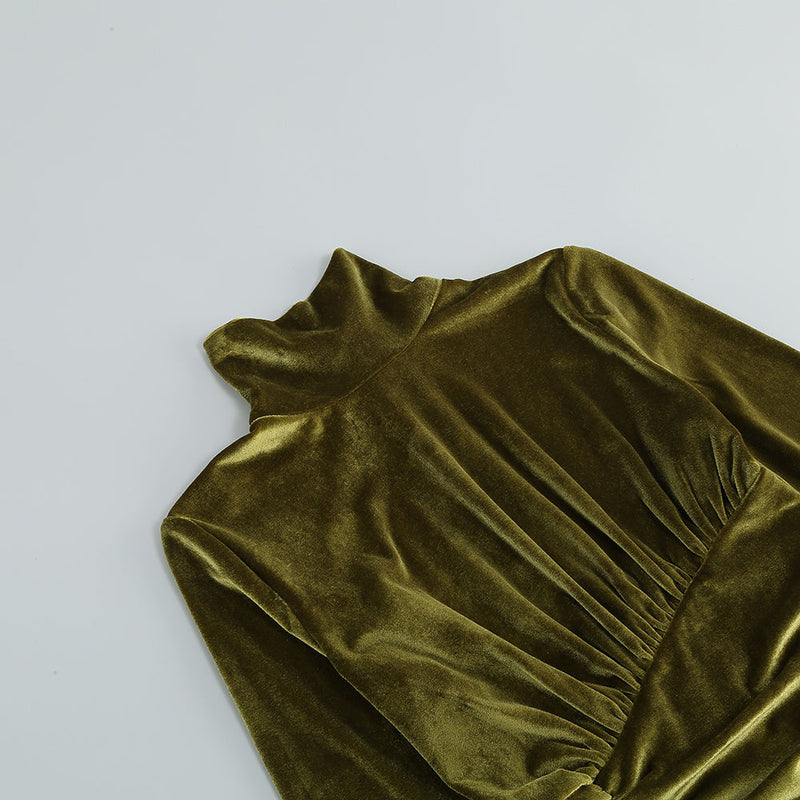 High Neck Long Sleeves Velvet Dress KLY418