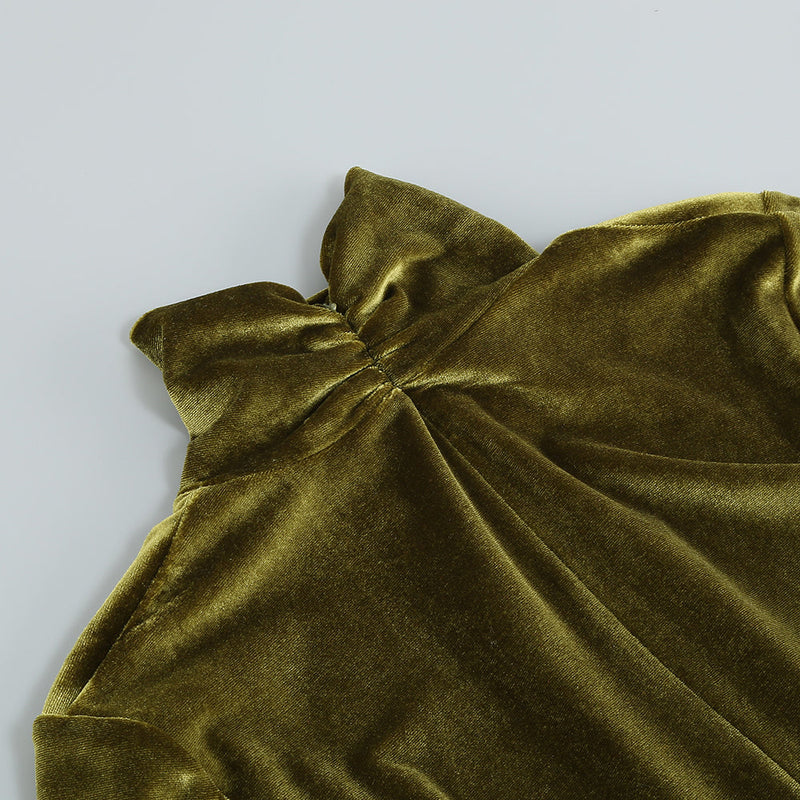 High Neck Long Sleeves Velvet Dress KLY418