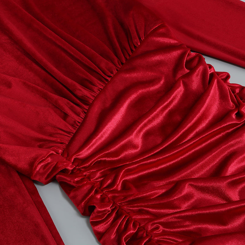 High Neck Long Sleeves Velvet Dress KLY418