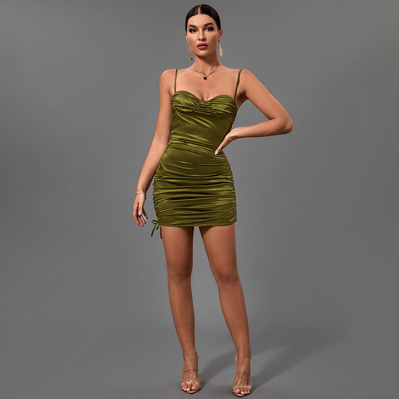 Green Strappy Sleeveless Wrinkled Mini Bodycon Dress FP21431