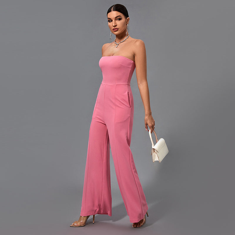 Strapless Plain Bodycon Jumpsuit FS21709