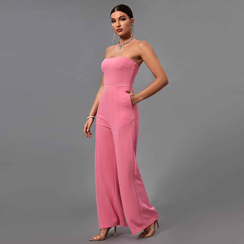 Strapless Plain Bodycon Jumpsuit FS21709