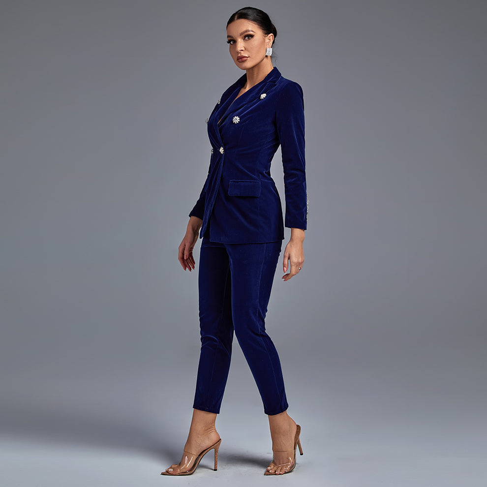 Velvet Fall&Winter Crystal Buckle Suit FSY006