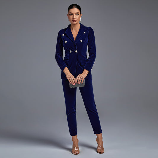 Velvet Fall&Winter Crystal Buckle Suit FSY006