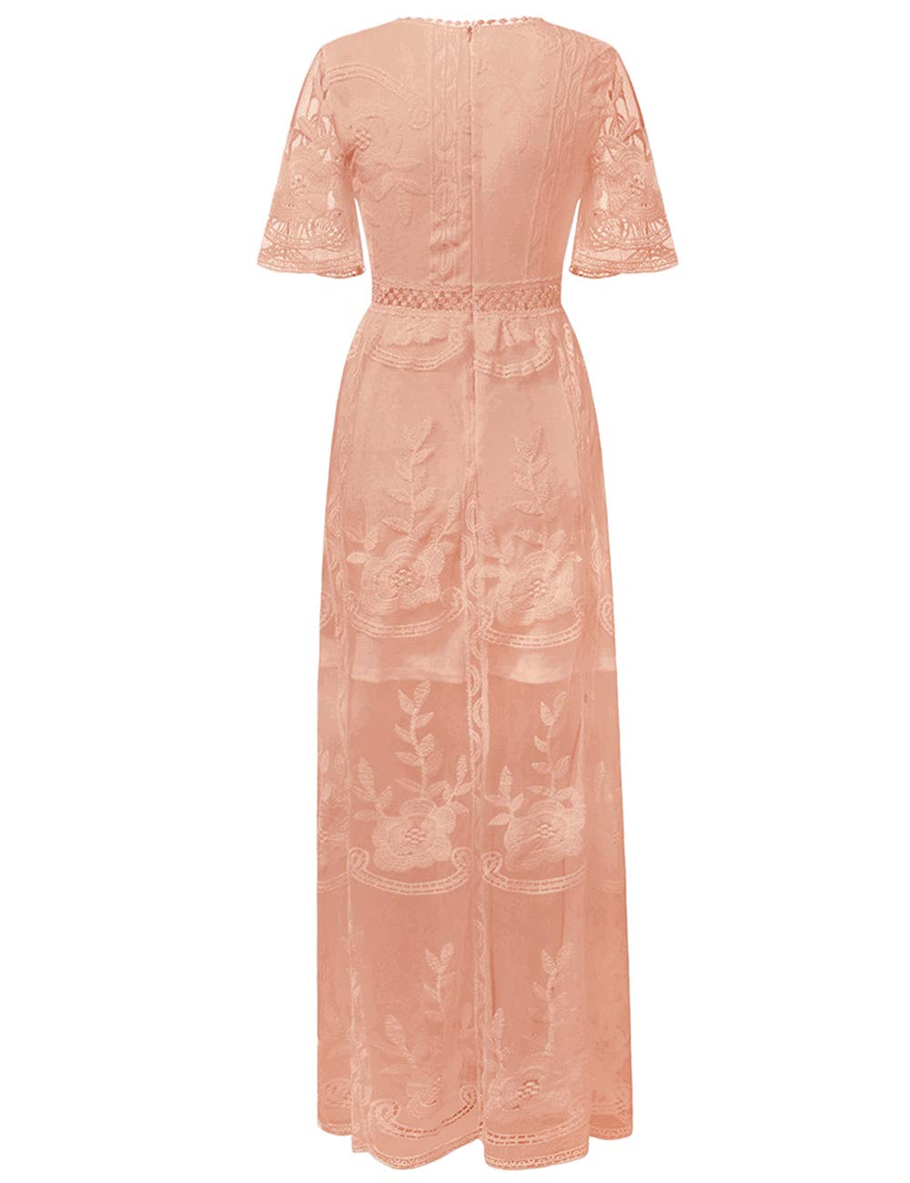 Deep V Neck Short Sleeve Floral Lace Bridesmaid Maxi Dress G4870