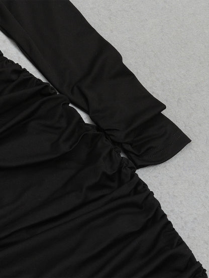 Square Collar Long Sleeve Splicing Maxi Bodycon Dress HB100171