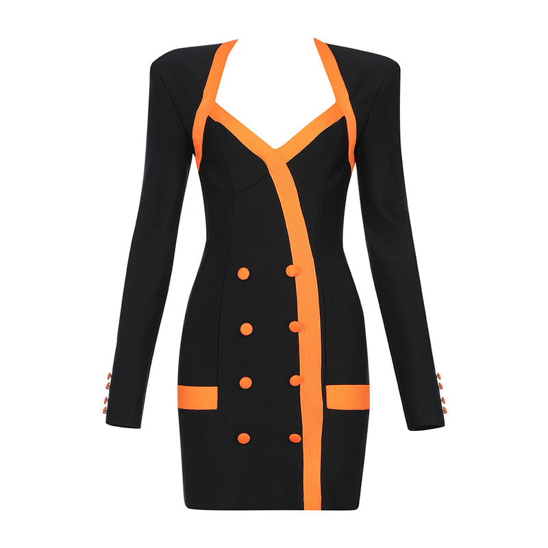 Black Orange Bandage Dress HB7355 5