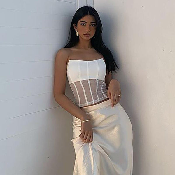 Strapless Sleeveless Striped Bandage Top HB7544