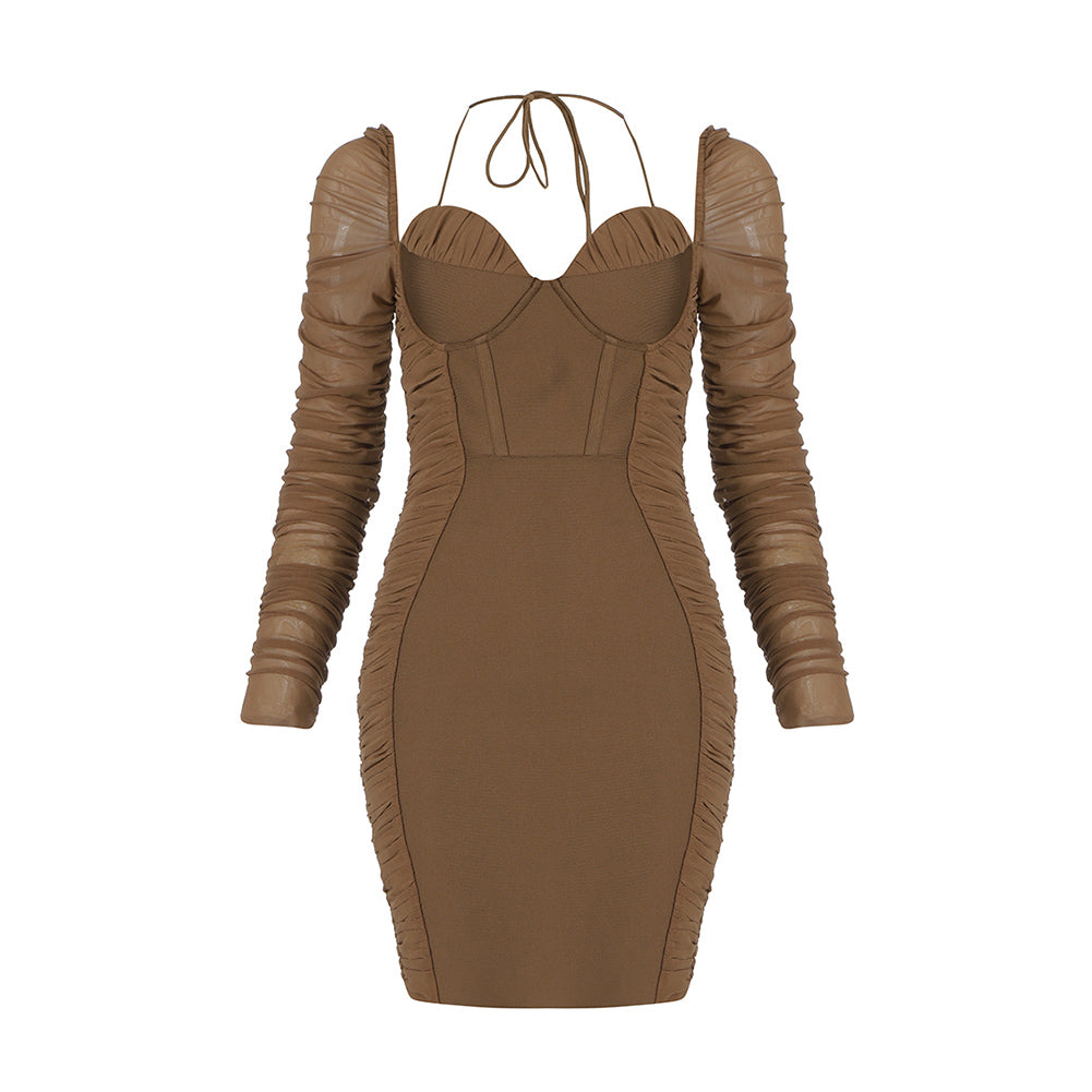 Brown Bandage Dress HB7629 4