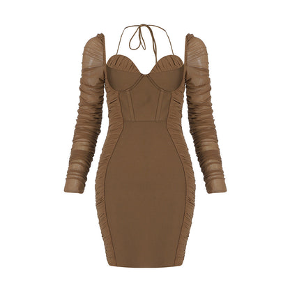 Brown Bandage Dress HB7629 4