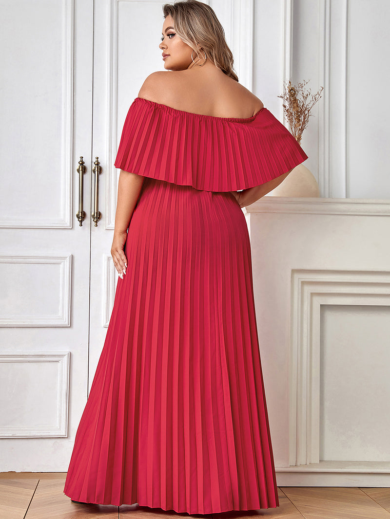 Off Shoulder Short Sleeve Pleated Maxi Bodycon Dress HB78130