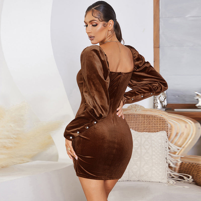 Brown Bodycon Dress HB7949 3
