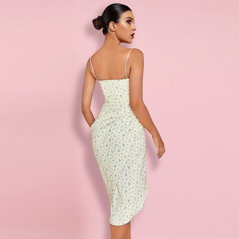 Strappy Lemon Floral Bodycon Dress HI1155 2 in wolddress