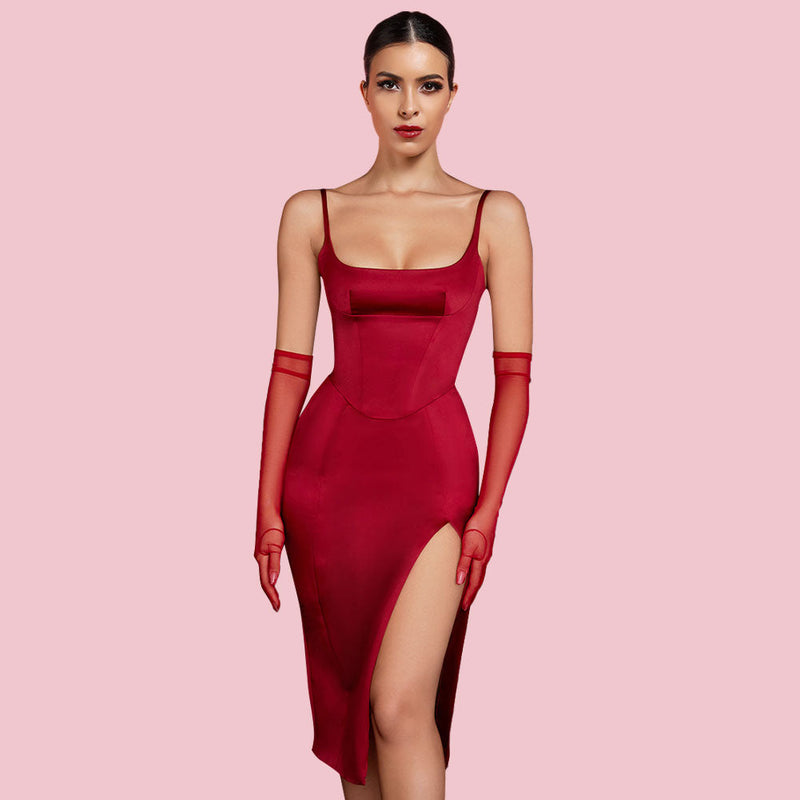 Strappy Sleeveless Slit Midi Bodycon Dress HI1267