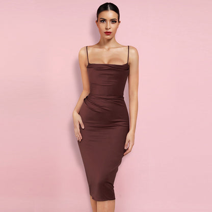 Strappy Sleeveless Plain Over Knee Bodycon Dress HL8377