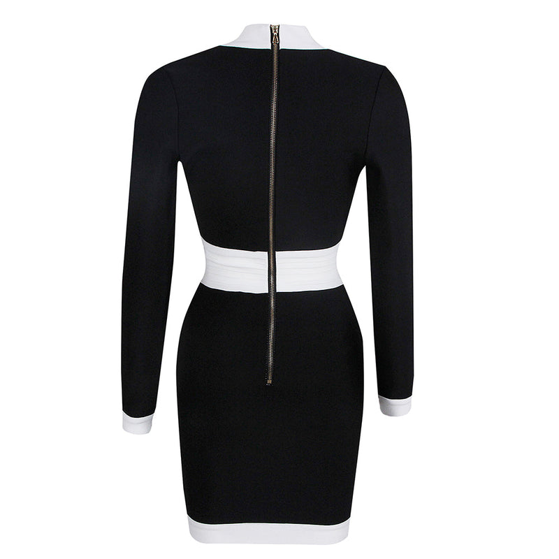 V Neck Long Sleeve Splicing Mini Bandage Dress HL8392