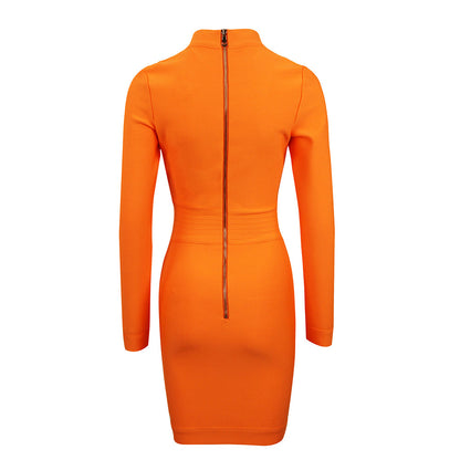 V Neck Long Sleeve Splicing Mini Bandage Dress HL8392
