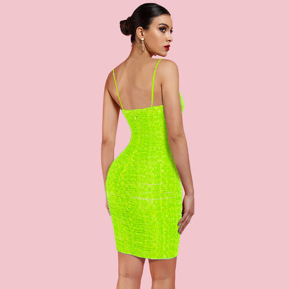 Strappy Sleeveless Wrinkled Mini Bodycon Dress HL8488